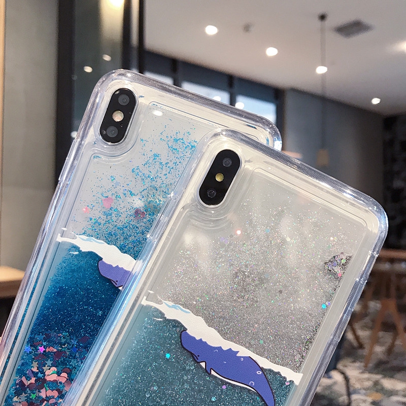 Ốp điện thoại mềm cát chảy lỏng lấp lánh họa tiết cá voi/kỳ lân cho OPPO Realme 6 5 Pro 6i C3 5i 5S Reno 4 Pro Q