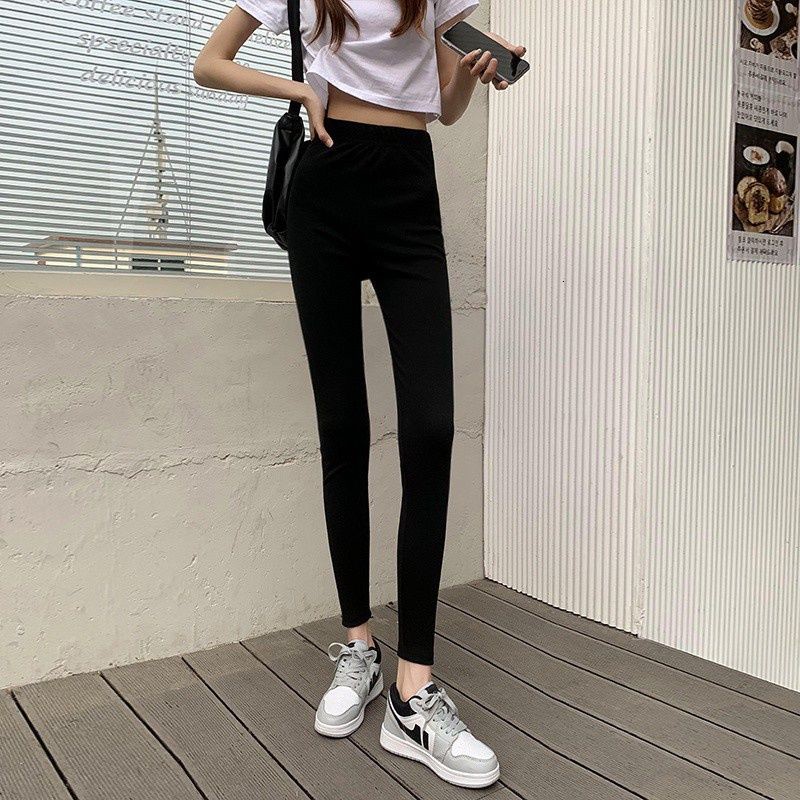 Đen Quần Legging Co Giãn Màu Trơn Thời Trang Cho Nữ