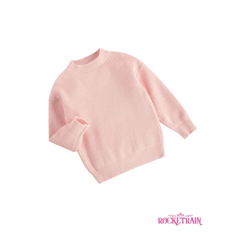 ✫Yy.❈Áo Sweater chui đầu tay dài cổ thấp màu trơn họa tiết kẻ sọc dễ thương cho bé