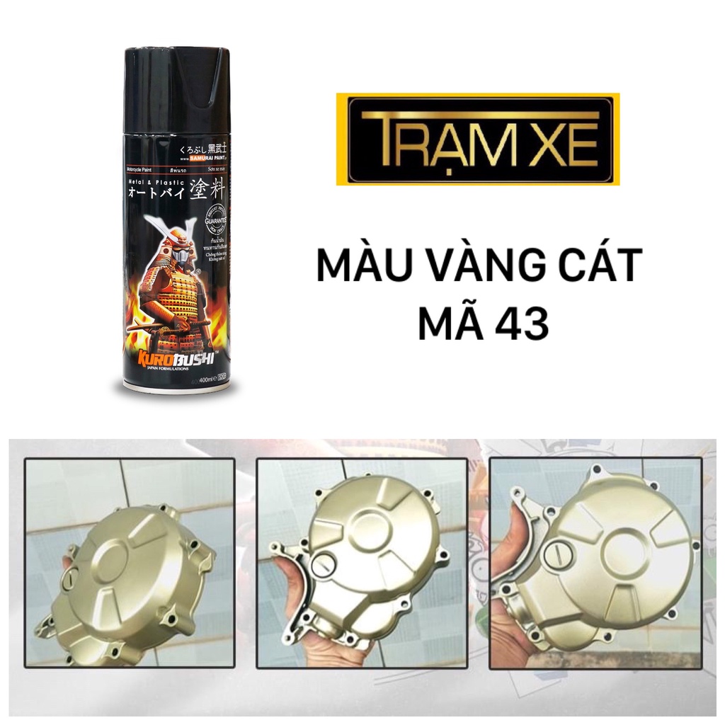 Sơn xịt Samurai màu vàng cát 43 tùy chọn chai lẻ hoặc combo đủ bước, sơn xe máy ô tô chất lượng