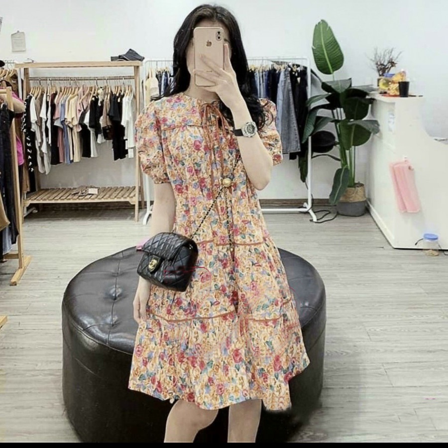 Đầm bầu ngắn tay hoa nhí M329 thời trang thiết kế