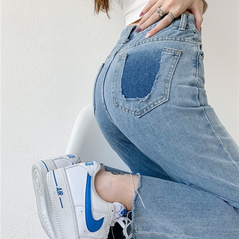 Quần denim Lưng Cao Thời Trang Đường Phố Cá Tính Cho Nữ