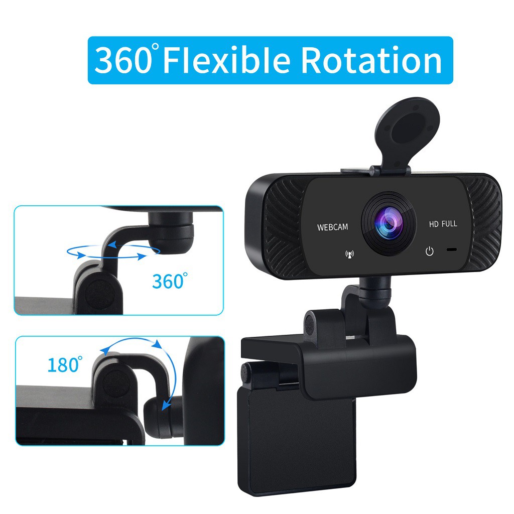 Webcam có mic dùng cho máy tính 1080P có tích hợp mic và đèn Led trợ sáng - có nắp che camera - Webcam máy tính để bàn s