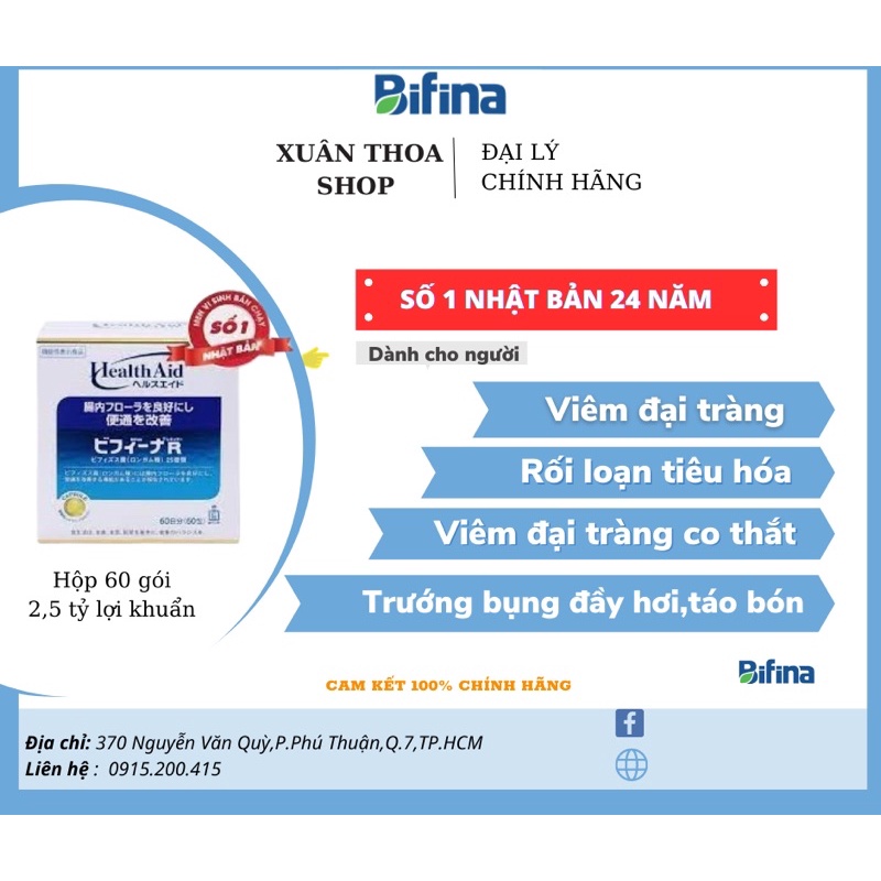 MEN VI SINH BIFINA NHẬT BẢN loại hộp 60 gói dành cho người viên đại tràng, hội chứng ruột kích thích, đau bụng, đầy hơi