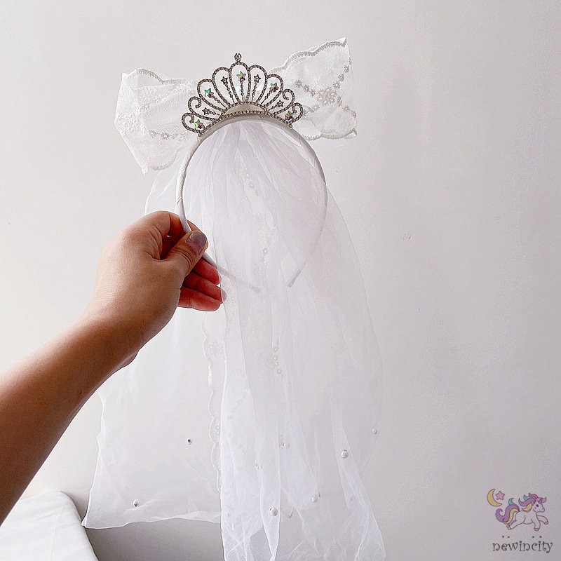 Băng Đô Cài Tóc Hình Vương Miện Đính Đá Phối Ren Phong Cách Hàn Quốc Cho Bé Gái