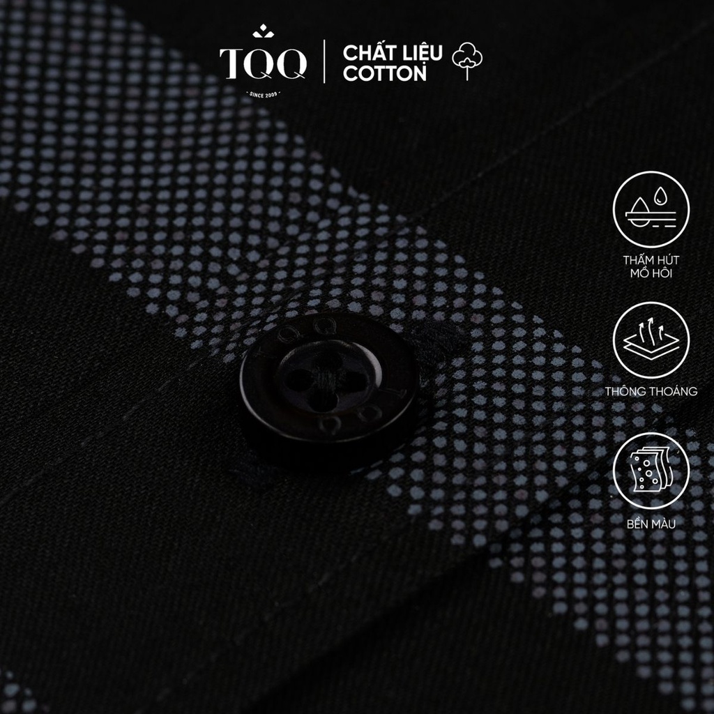 Áo sơ mi nam ngắn tay cao cấp K434CSC-CB TQQ màu đen dáng Slimfit nam tính vạt tôm vạt ngang không túi áo