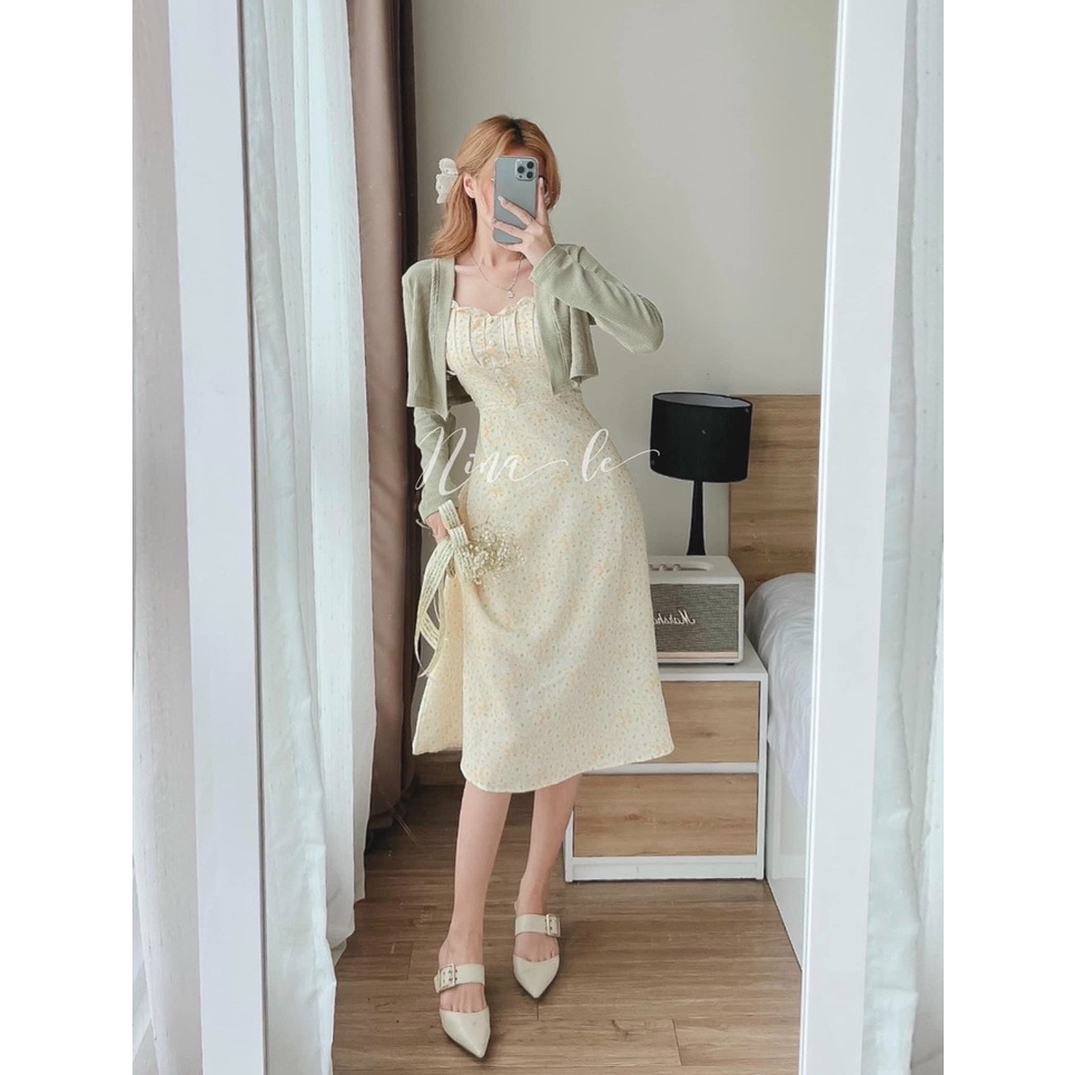 Set đầm 2 dây hoa kèm áo khoác dễ thương | BigBuy360 - bigbuy360.vn