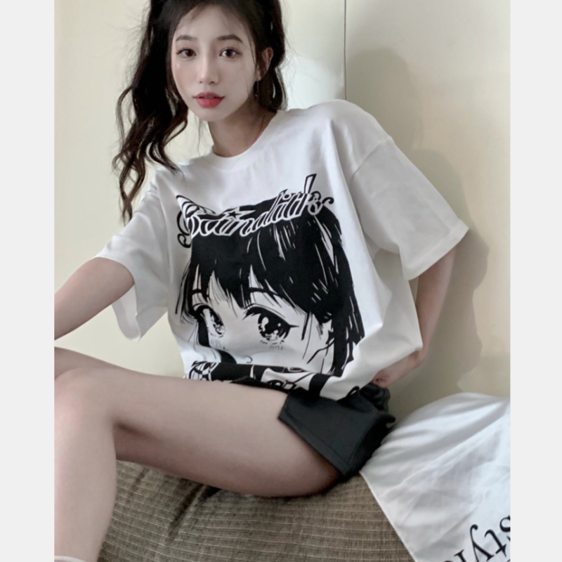 Áo Thun Nữ Tay Ngắn Dáng Rộng In Hình Chân Dung Anime Dễ Thương