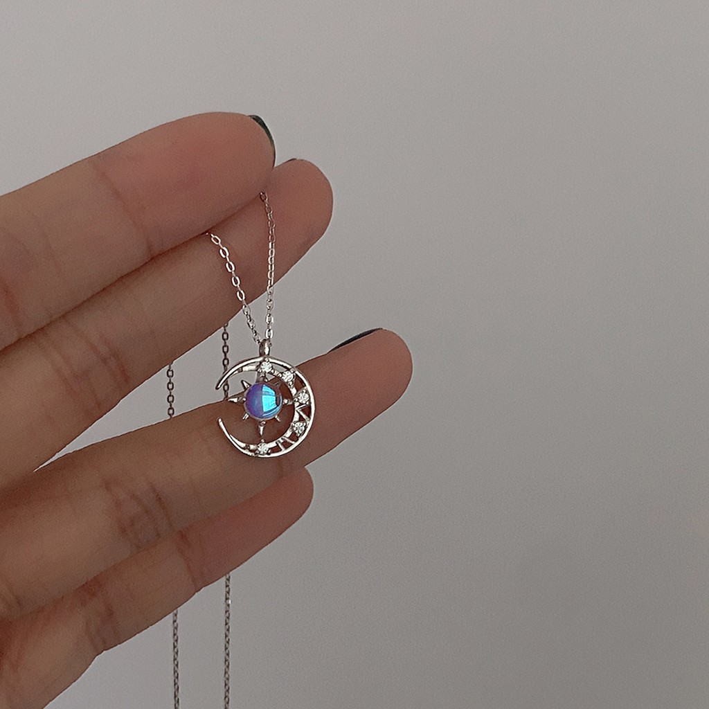 Vòng cổ S925 hình mặt trăng và ngôi sao đính đá kiểu dáng thời trang cho nữ