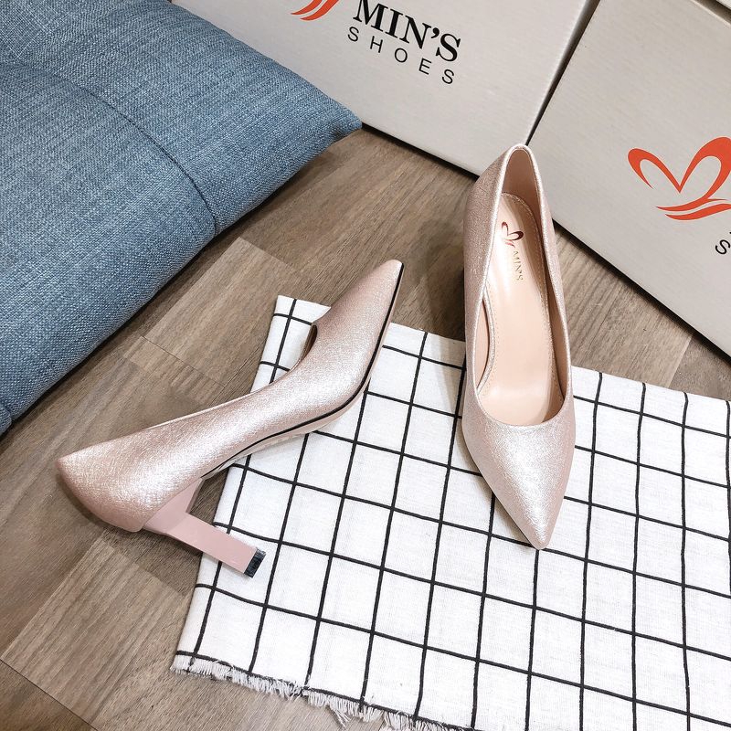 Min's Shoes - Giày Cao Cấp Da Xước C74 Hồng Nhũ