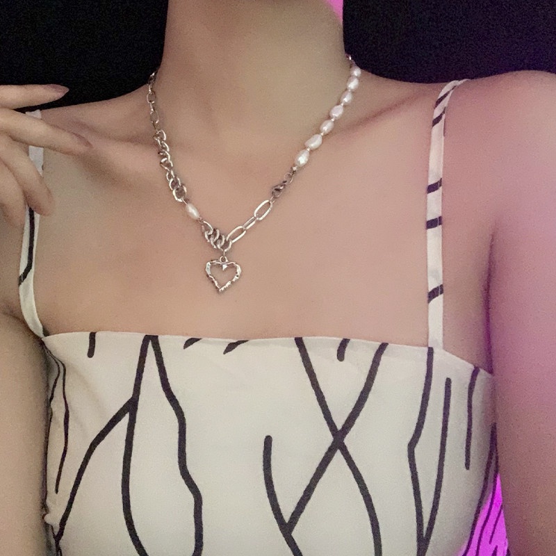 Vòng cổ mặt hình trái tim đính ngọc trai xinh xắn thời trang dành cho nữ