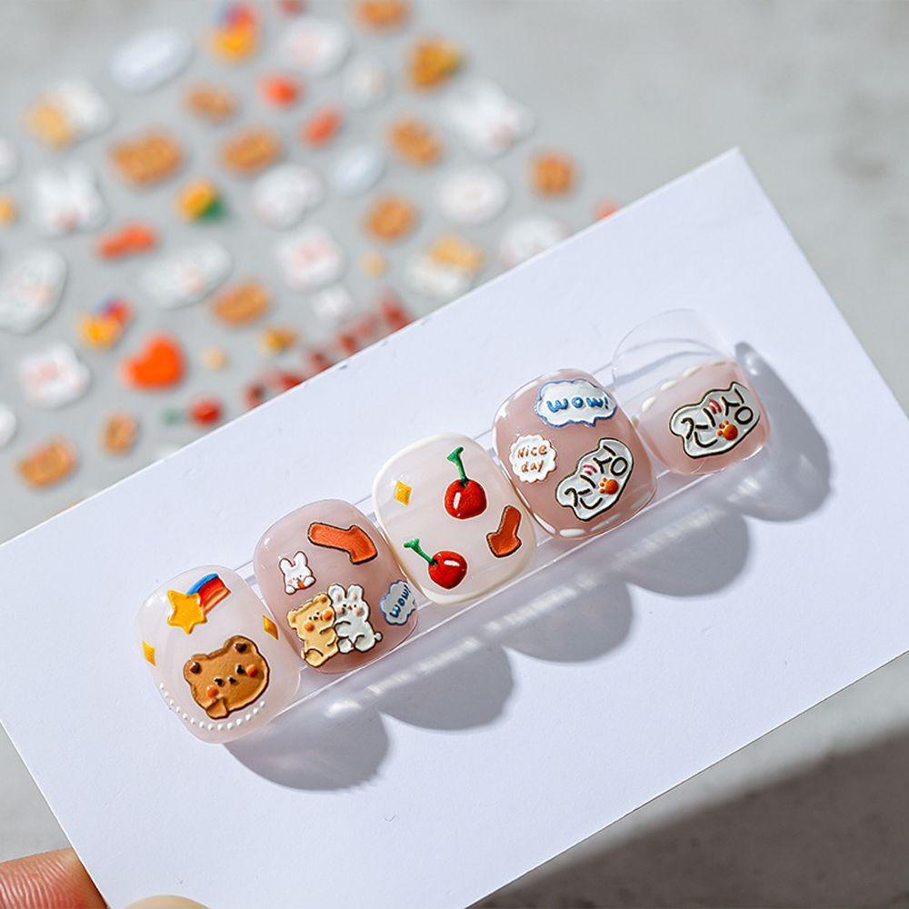 Nhãn Dán Móng Tay Tự Dính Họa Tiết Thỏ Dâu Tây/Gấu 3D Thời Trang