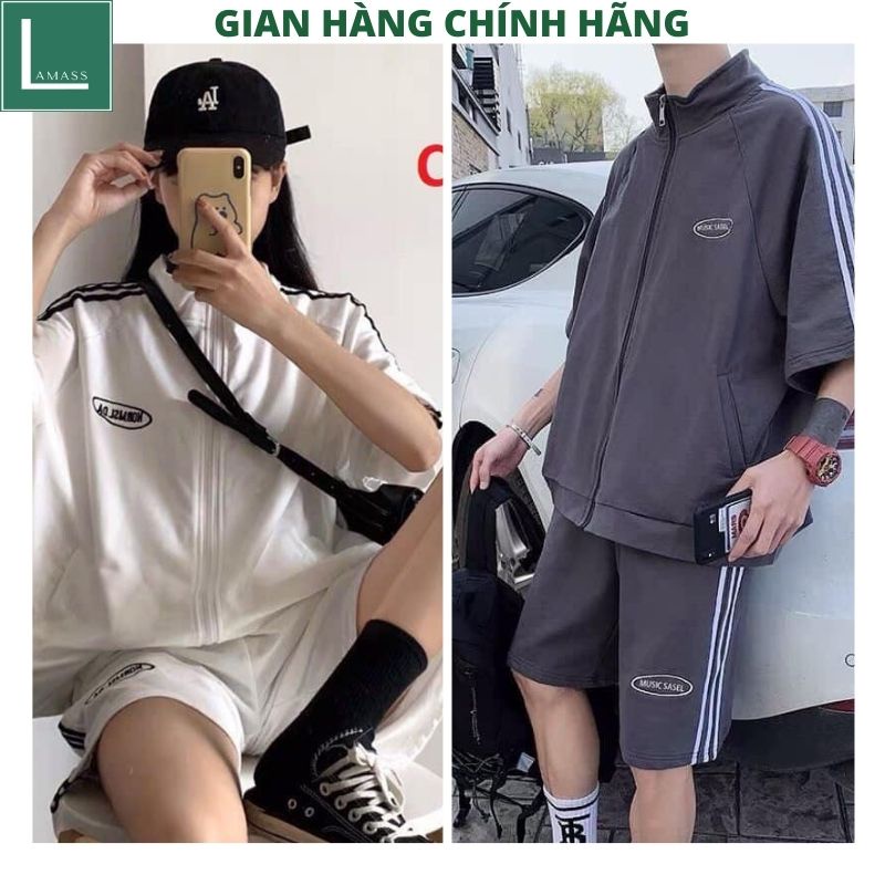 Bộ thể thao unisex hàn quốc có khóa kéo 2 mầu trắng xám ulzzang vintage -LAMASS
