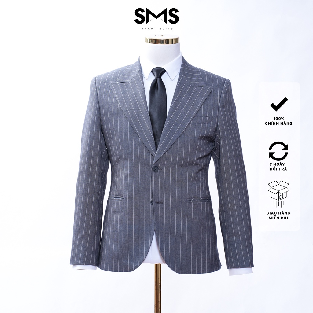 Vest nam xám sáng kẻ sọc 2 khuy 3 túi phối quần sidetab, suits sartorial, chuẩn form Smart Suits