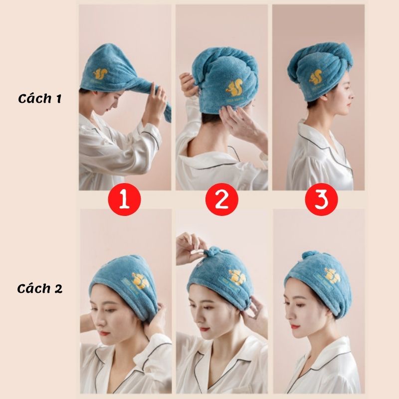 Khăn ủ tóc vải cotton 2 lớp mềm mại thấm hút tốt đa năng, khăn quấn tóc gội đầu cao cấp đa năng