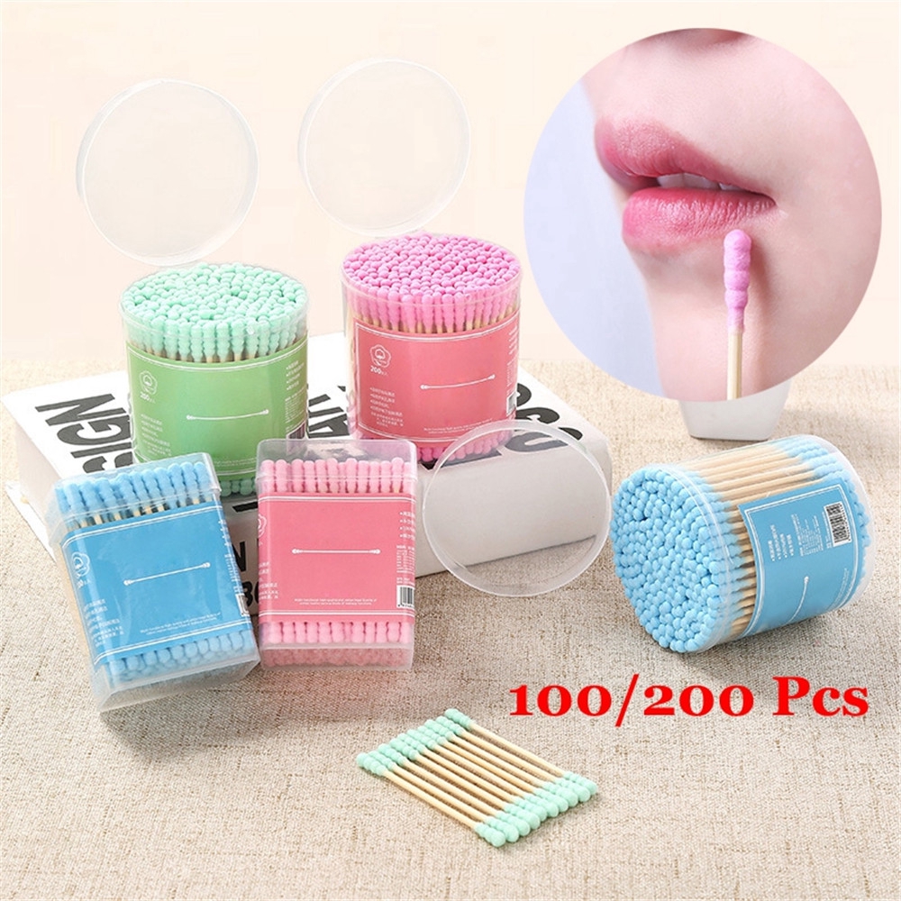 MYRON 100/200Pcs With Storage Box Disposable Beauty Health Care Applicator Tool Double Heads Cotton Swabs