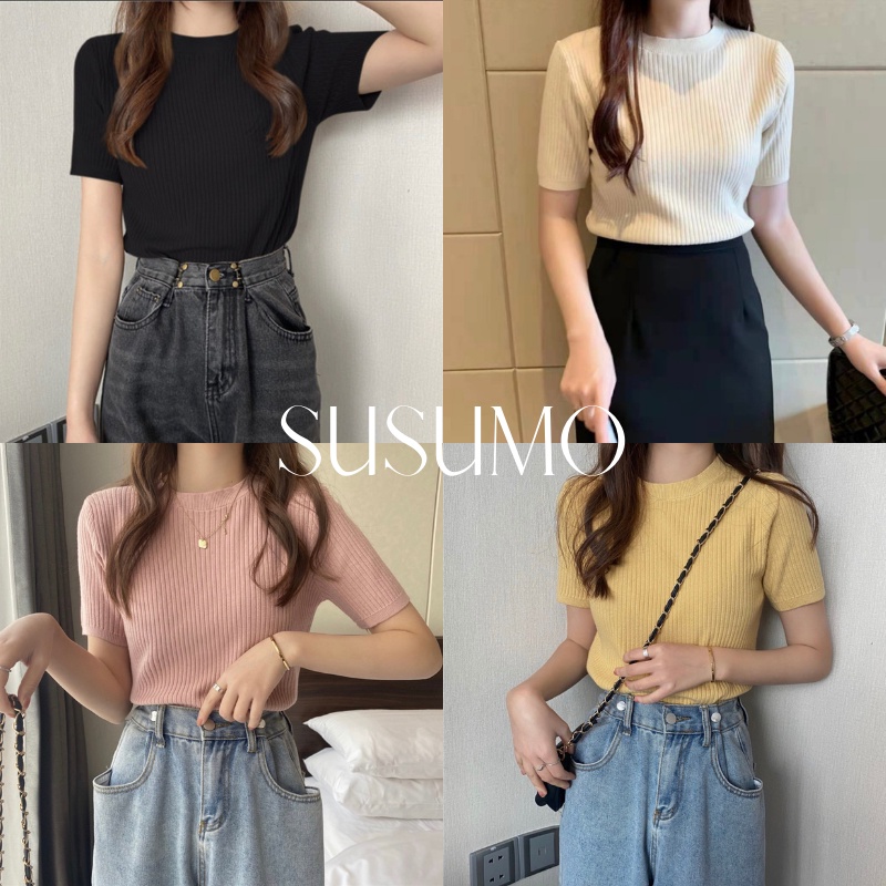 Áo len cộc tay trơn basic đơn giản sang trọng - Áo len cộc tay hàn quốc - SUSUMO - MÃ A454