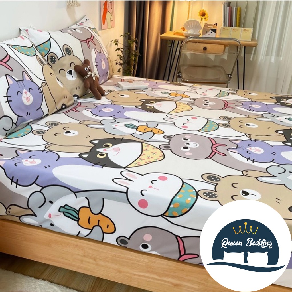 Ga Giường Và Vỏ Gối Cotton Bo Chun Mùa Hè Thoáng Mát, Bộ Ga Gối Nhiều Họa Tiết