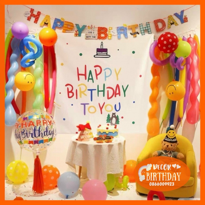 Set Sinh Nhật Hàn Quốc Mẫu Mới, Mẫu Bóng Giun Đẹp Lạ Mắt Dễ Trang Trí, Tặng Kèm Đồ Bơm Băng Dính Bóng HOT HOT HOT