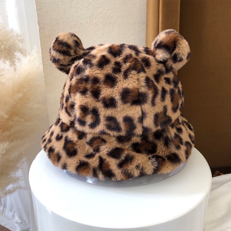 Korean style Korean style autumn and winter fashion cute leopard print printed thick felt hat for women