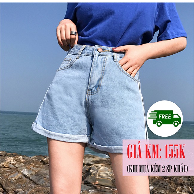 [Size L]Quần shorts jean nữ lưng cao xanh nhạt Ulzzang Quảng Châu QNJ11