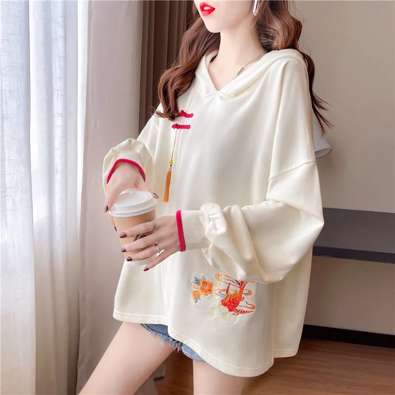 🍁Áo Sweater Nhiều Kiểu Dáng Hợp Thời Trang🍁Áo Hoodie Mỏng Tay Dài Dáng Rộng Phong Cách Trung Hoa Thời Trang Thu Đông Cho Nữ 4648