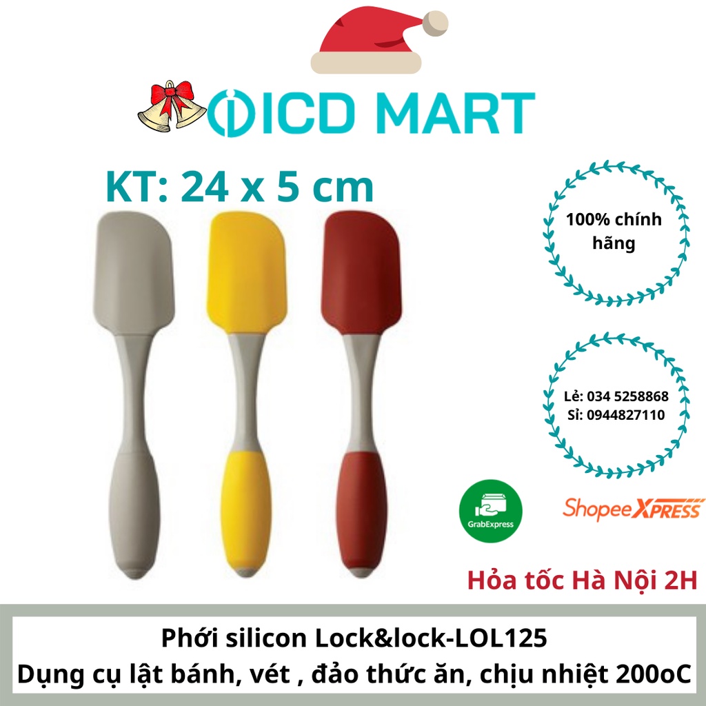 Phới đảo thức ăn, vét bột làm bánh Lock&amp;Lock, cán ngắn, chất liệu  Silicone chịu nhiệt đến 120oC-  LOL125