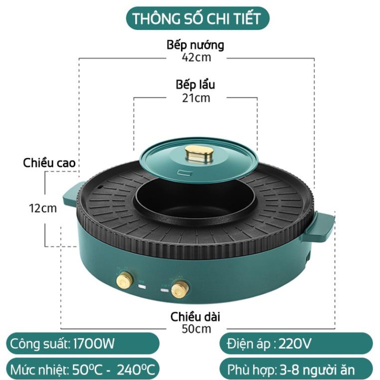 Bếp Lẩu Nướng Đa Năng Bếp Siêu To Cho 3-8 Người, Mâm Nhiệt, Công Suất 1350W - Lỗi 1 Đổi 1 Bảo Hành [12 Tháng]