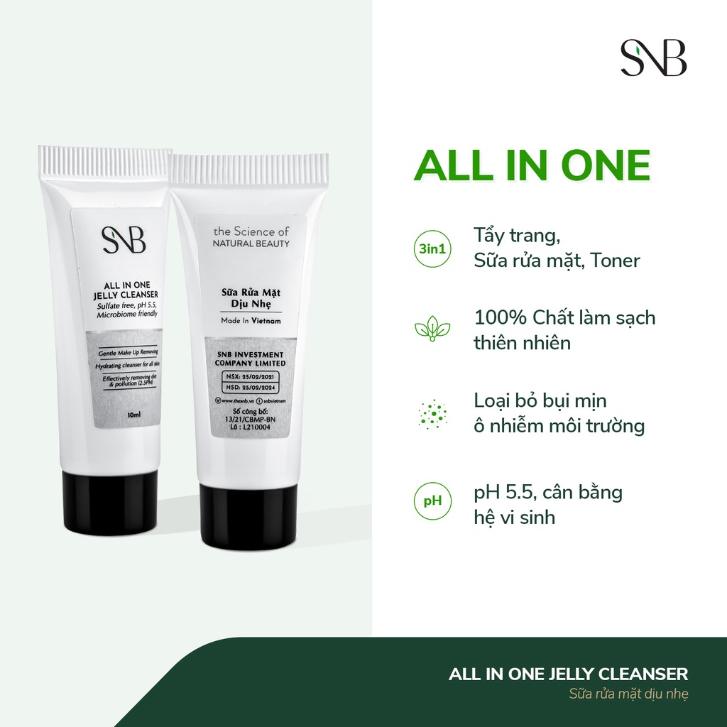 Sữa Rửa Mặt Dịu Nhẹ All in One Jelly Cleanser SNB 10ml