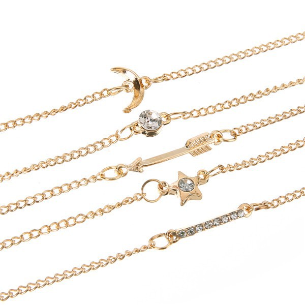 Bộ 5 vòng đeo tay thời trang bằng hợp kim mạ vàng đầy cá tính