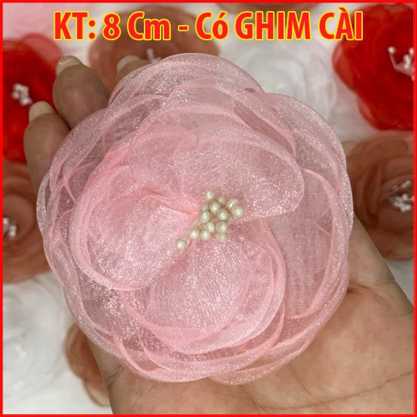 Tag Hoa Voan Cài Áo, Kiểu Cài Áo Hoa Có Ghim, Có Trâm Cài Áo Váy Màu Hồng, Đỏ, Nâu Kích Thước 8 CM CH004