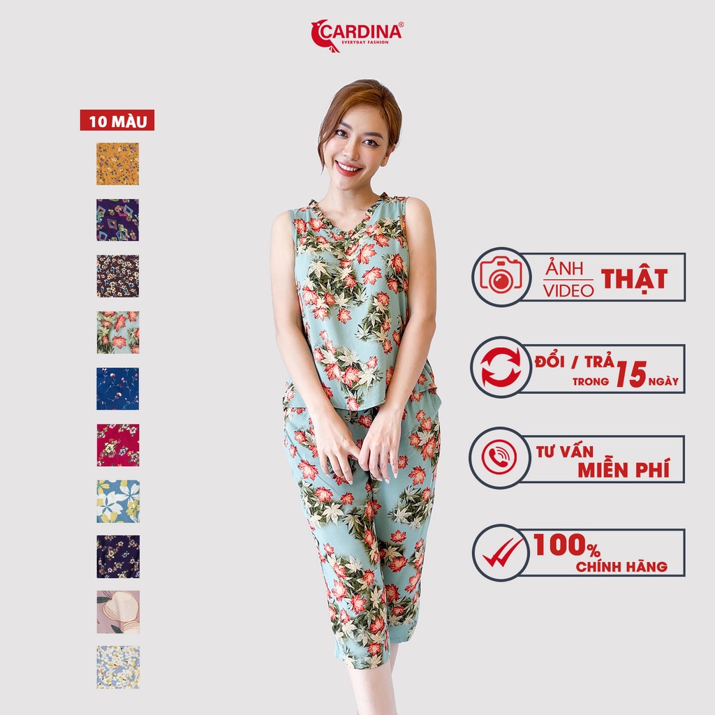 Đồ Bộ Nữ 𝐂𝐀𝐑𝐃𝐈𝐍𝐀 Chất Lanh Tre Nhật Cao Cấp Quần Lửng Áo Sát Nách Cổ Bèo Họa Tiết Tinh Tế 2LF21