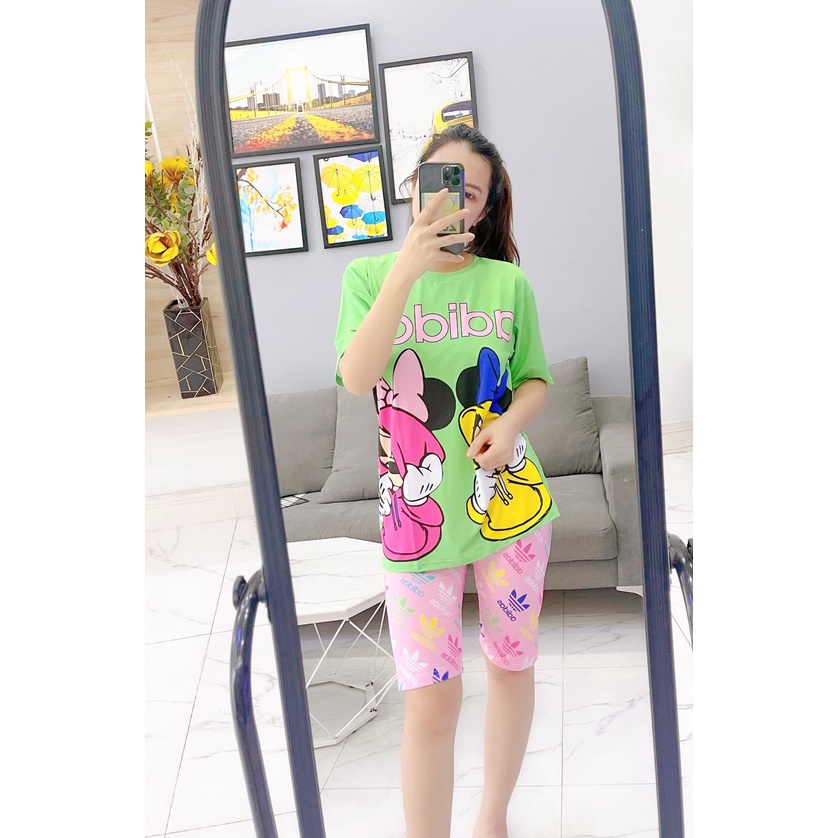 [Đồ cặp Mẹ Bé][43-70kg]Bộ lửng thun lạnh in 3D siêu mềm mát, Quần Áo mặc nhà size người lớn