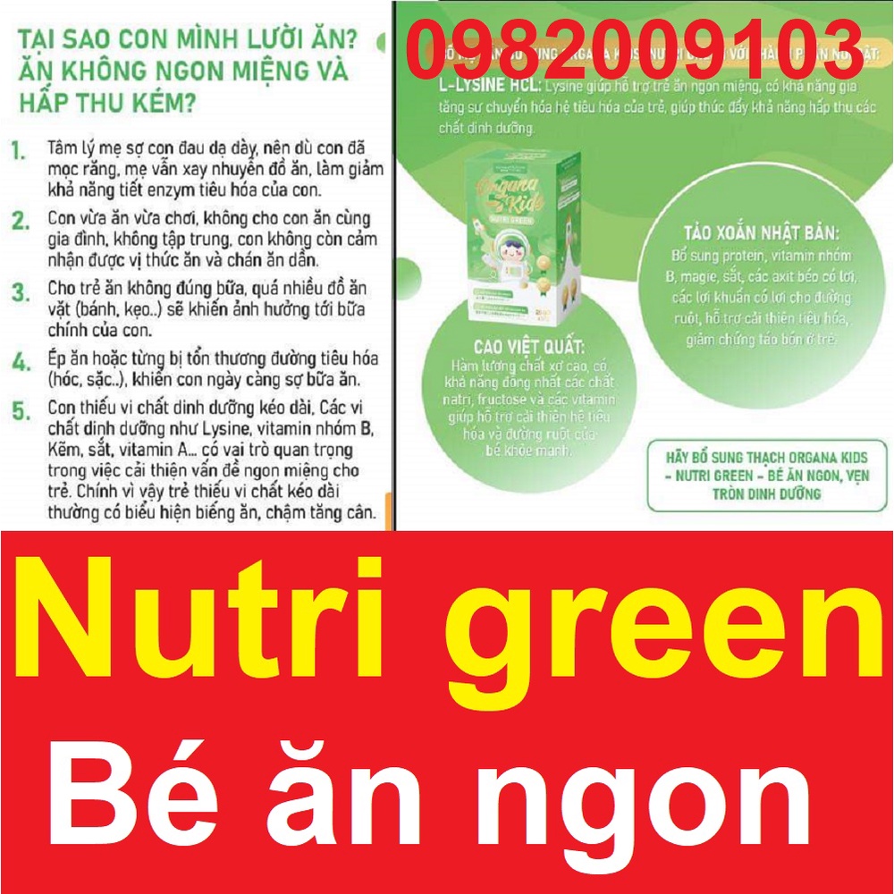 thạch dinh dưỡng organa kids nutri green laco hỗ trợ giúp ăn ngon cao lớn giảm mệt mỏi do kém ăn chậm lớn