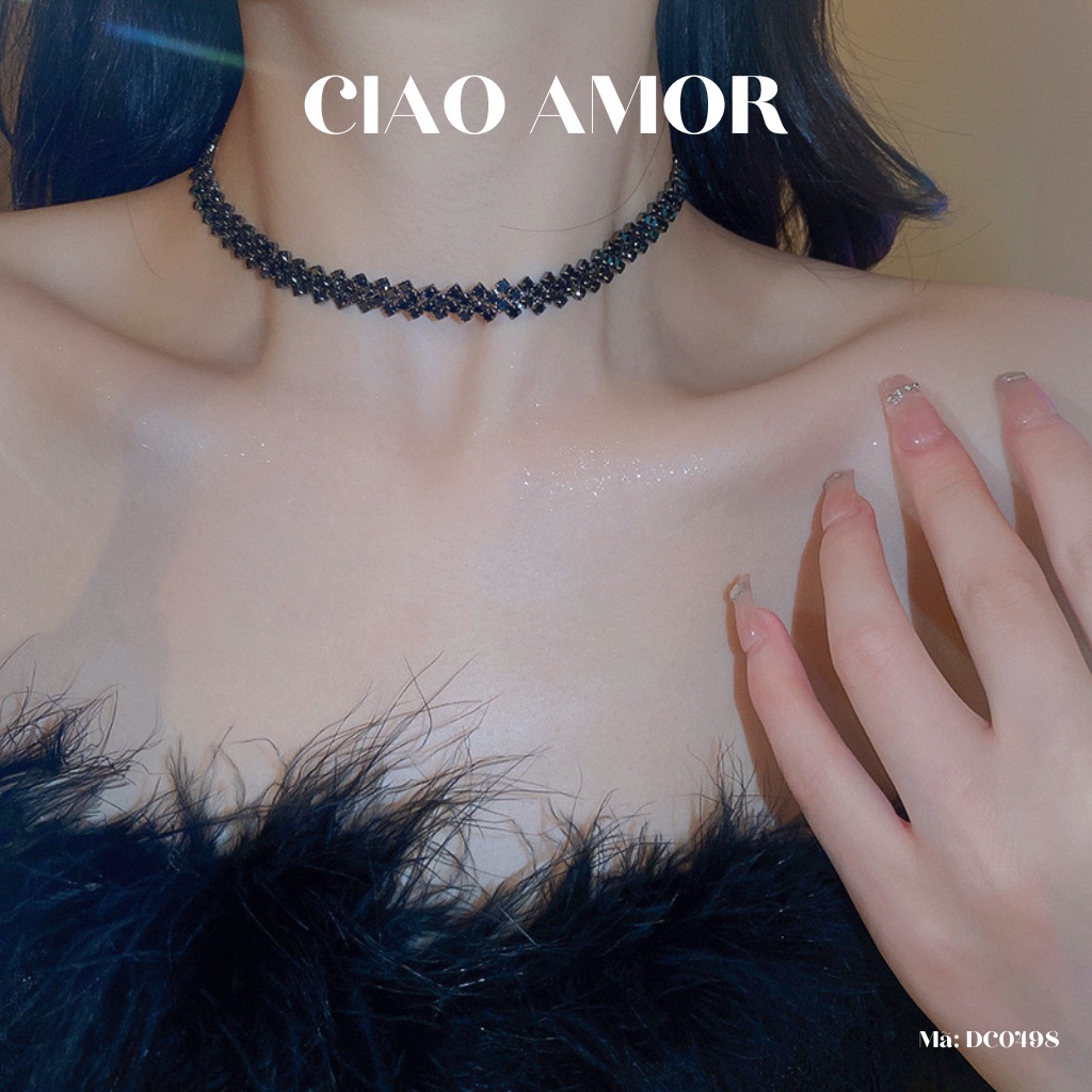Vòng cổ Choker nữ sole lấp lánh dự tiệc sang trọng đen Trang sức Ciao Amor - DC0498