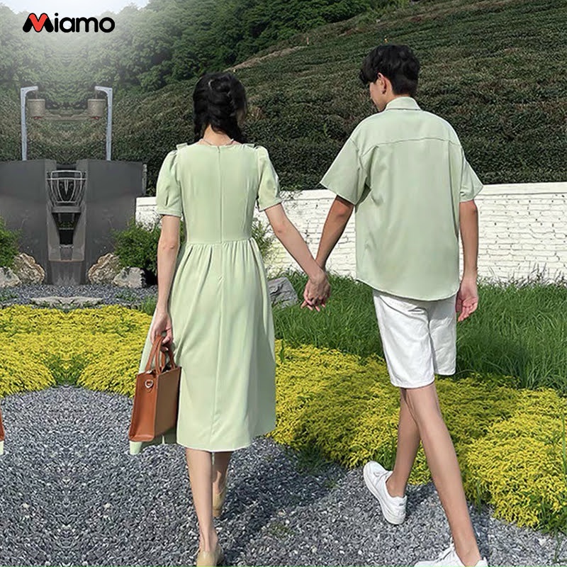 [Freeship] Set đồ đôi áo sơ mi nam đầm nữ thiết kế châu âu chụp hình cưới du lịch thời trang Miamo MO110