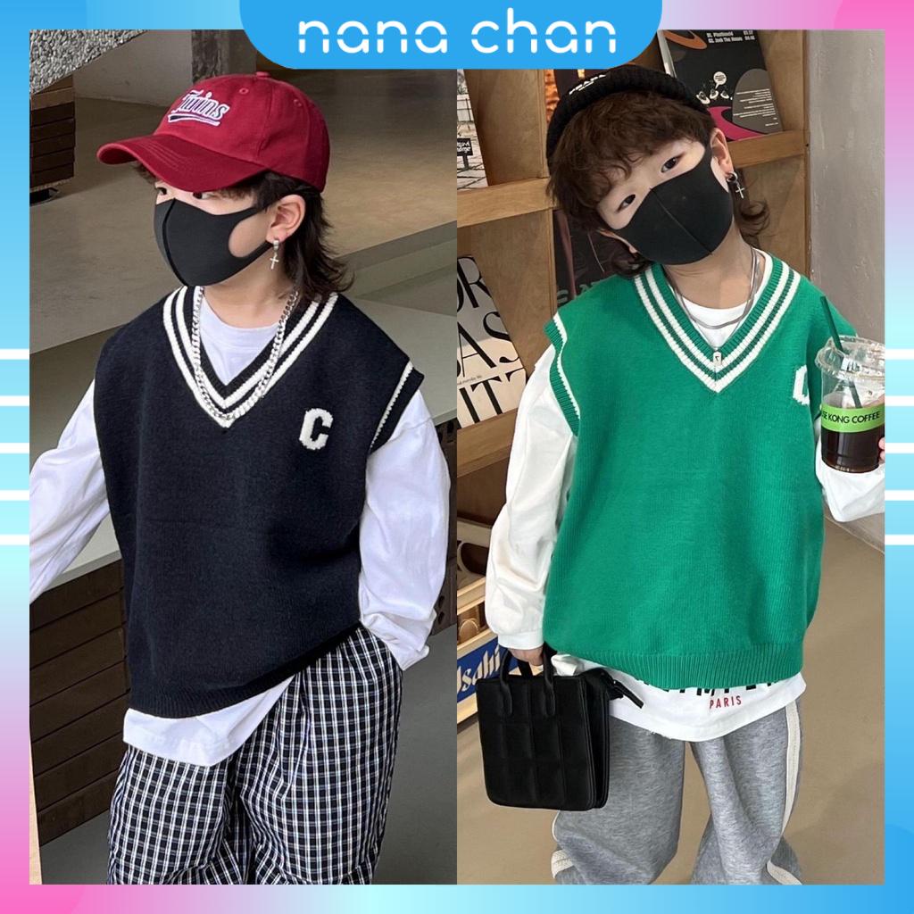 Áo gile len học sinh cổ tim cho bé AB549 sz 90-140, áo gile len basic thời trang thu đông Hàn quốc cho bé
