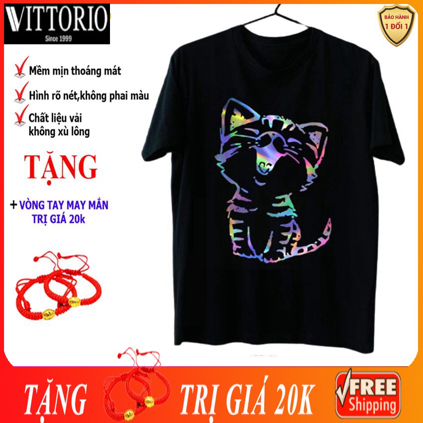P7MCDT - Áo phông phản quang bảy màu Hình mèo con dễ thương, áo thun nam nữ, quần khaki, quần nữ, sét bộ mặc ở nhà