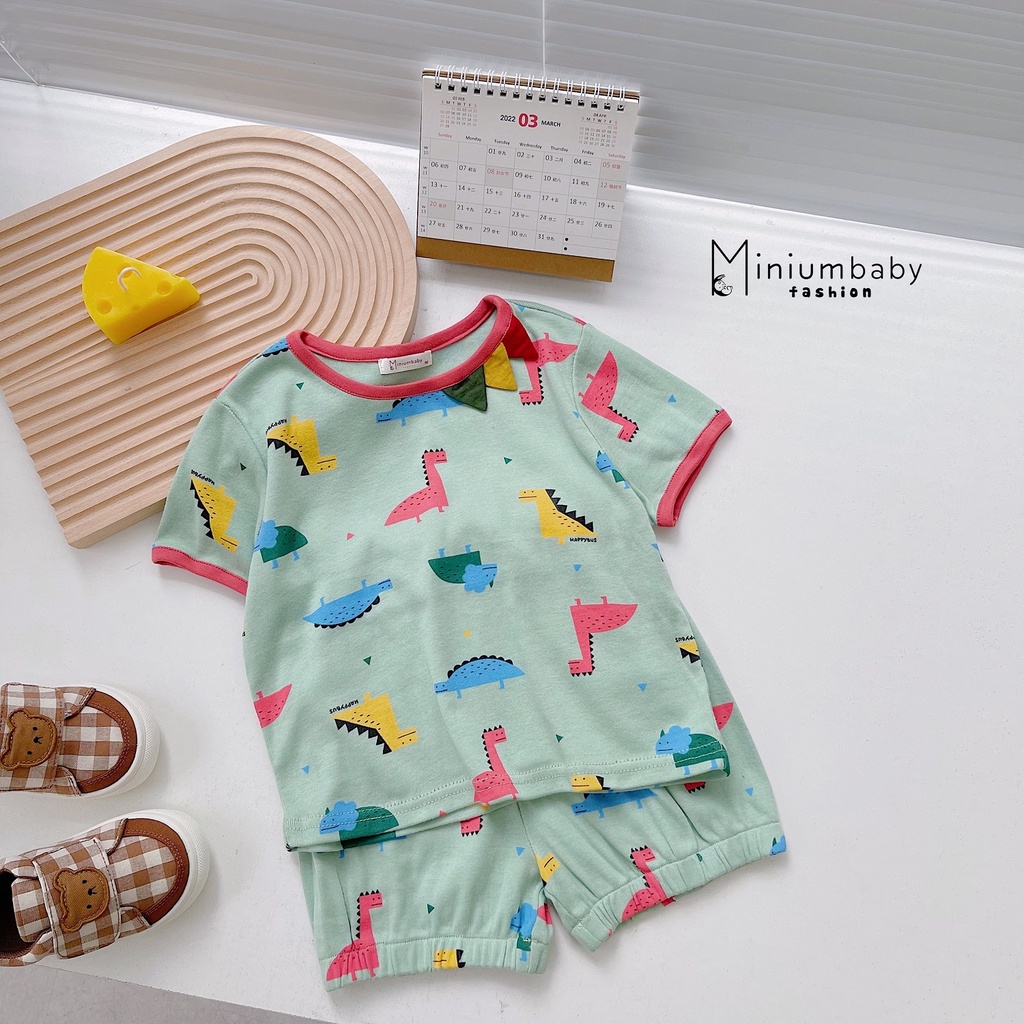 Bộ khủng long cộc tay chất liệu cotton mềm mát cho bé trai, bé gái miniumbabyfashion SB1157