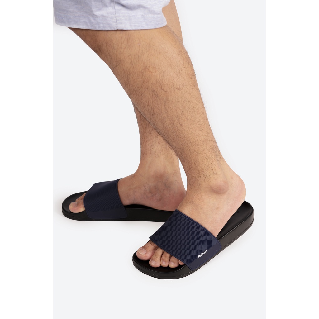 Dép nam nữ quai ngang slipper Pathon quai PVC và đế PU đen quai xanh đen SD22