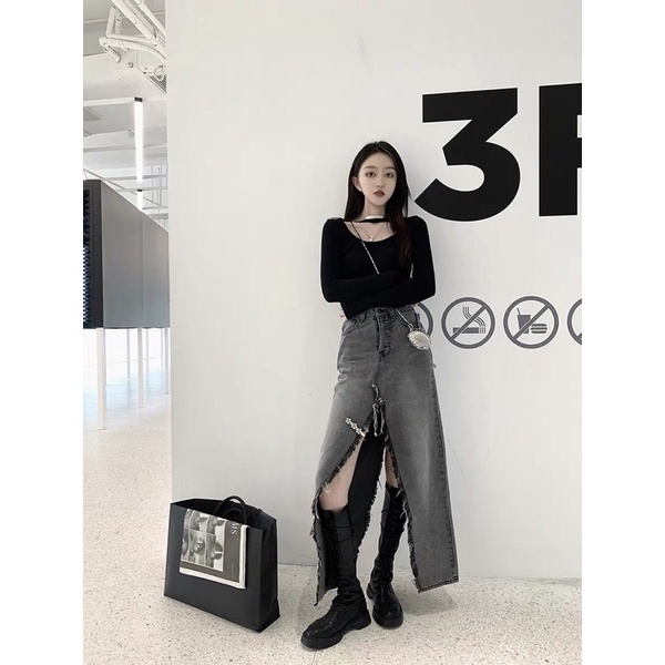 Chân váy Ro denim xẻ cao cấp