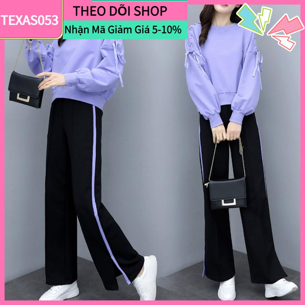 Texas053 Thời trang Phụ nữ Thể thao Thông thường Quần áo thun màu Rắn Bộ quần mùa thu đông