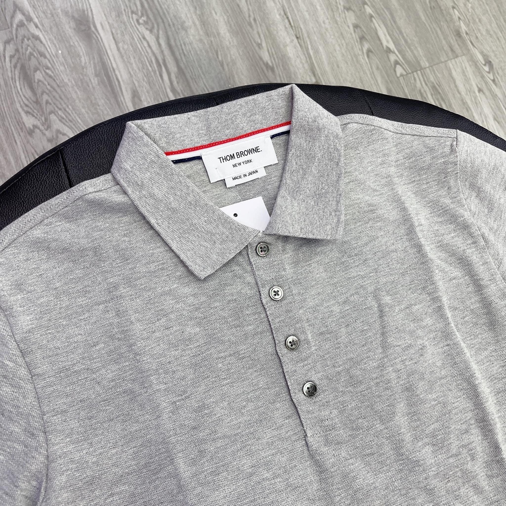 Áo Polo Thom Brown Center-Back Stripe Piqué Polo Grey, Áo polo nam TB cao cấp