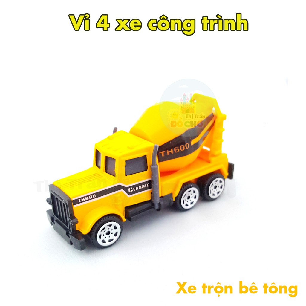 Đồ chơi 4 xe công trình chạy trớn màu vàng cho bé trên 1 tuổi - TH736B - Thị trấn đồ chơi