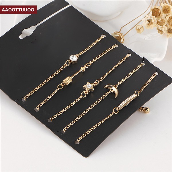 Set 5/ 6 vòng đeo tay đính đá thời trang nhiều kiểu dáng cá tính dành cho nữ