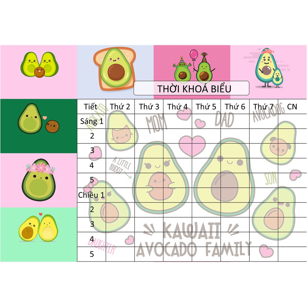 Thời Khoá Biểu quả bơ avocado A4TKB14 size A4