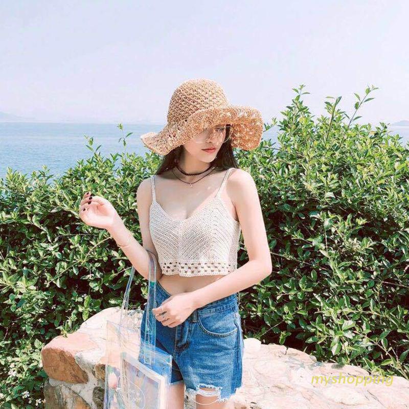 Áo Croptop Dệt Kim Không Tay Hai Dây Thời Trang Đi Biển Cho Nữ