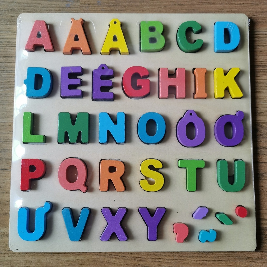 Bảng chữ cái tiếng việt, chữ số TUXI bằng gỗ nổi an toàn, đa màu sắc cho bé