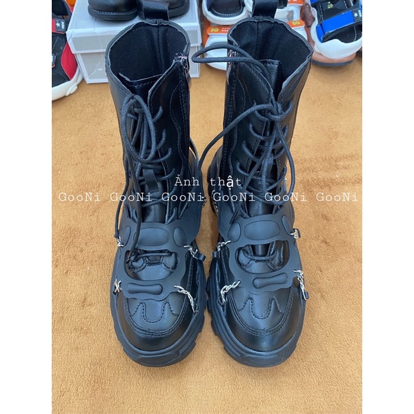 Boot cao cổ, boot da siêu đẹp, giày bốt martin phong cách chiến binh mix dây xích cá tính thời trang