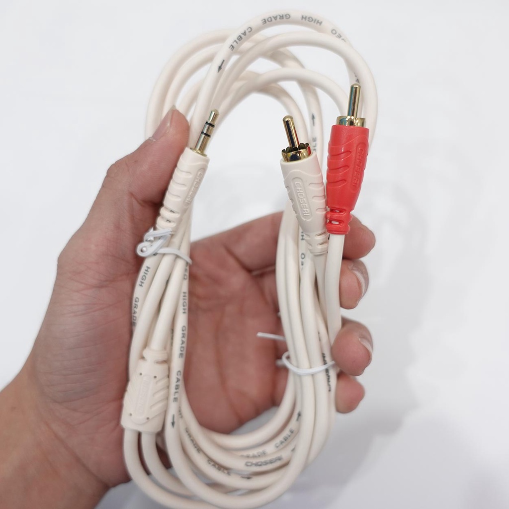 Dây loa 1 ra 2 CHOSEAL dài 1,8m 3m 5m, Dây loa 1 đầu 3,5mm ra 2 đầu AV kết nối thiết bị âm thanh chuẩn xịn